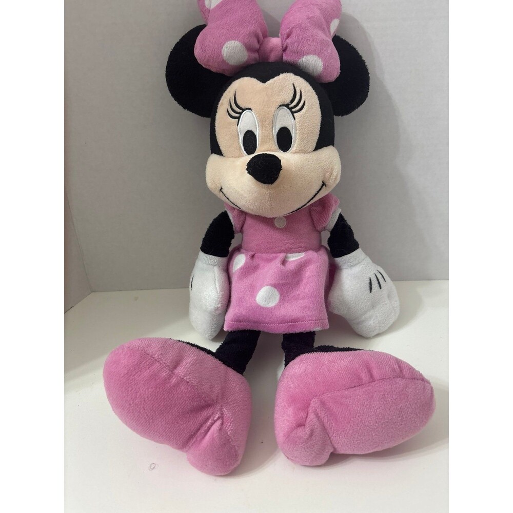 Disney Minnie Mouse Pink Plush Doll Polka Dot Dress Bow Stuffed Toy